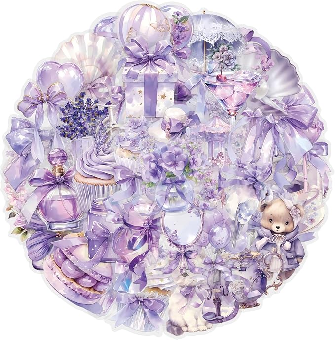 60 Pcs Clear PET Purple Coquette Aesthetic Stickers - Image 6