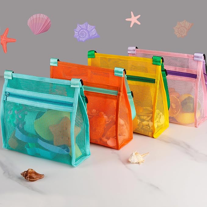 MUYIZI Mesh Beach Bag for Shells Collecting 4 Pack, Shell Bags for Beach - Image 6