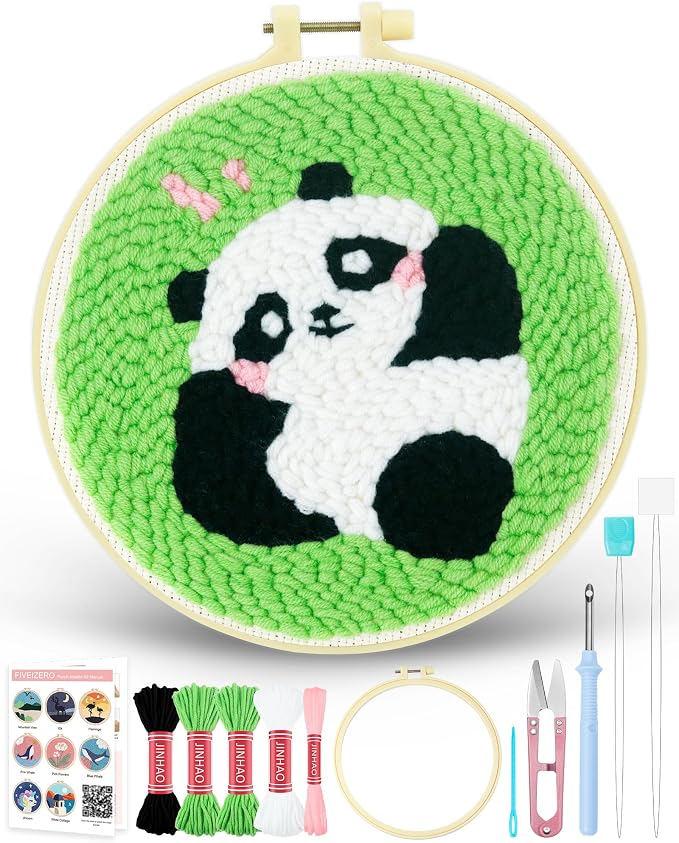 FIVEIZERO Punch Needle Kit for Beginners, Panda Punch Embroidery Kit by FIVEIZERO