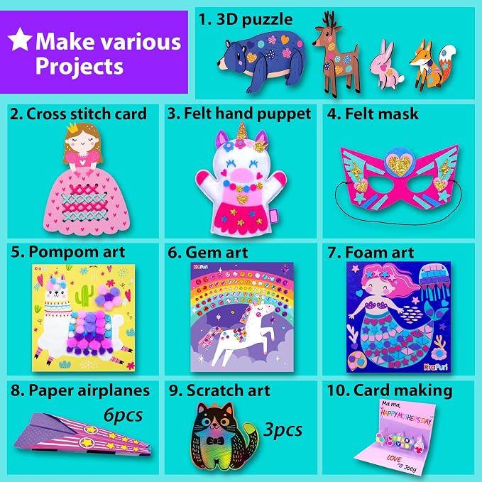 KRAFUN Craft Workshop Kit Ages 3-5 |10 Envelopes, Unicorn & Mermaid | 10 - Image 3