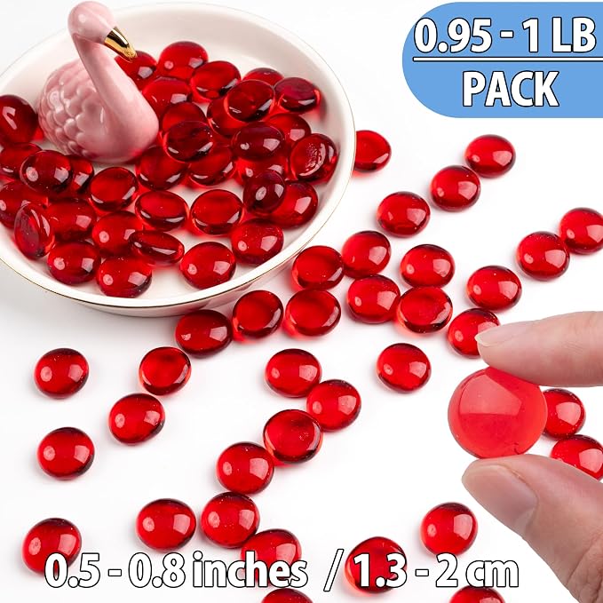 1LB Red Glass Marbles, Transparent and Smooth Flat Glass Beads - Image 3