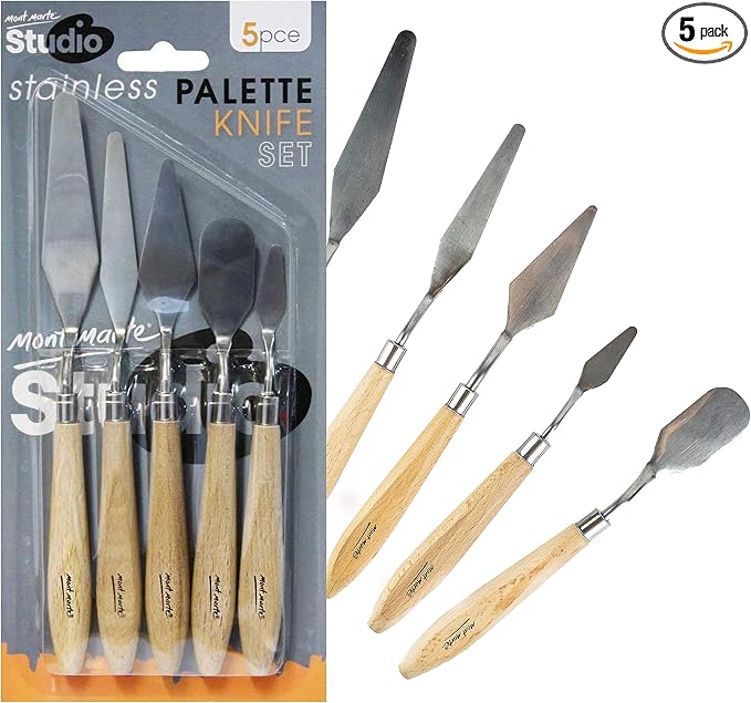 Mont Marte Studio Palette Knife Set, 5 Piece. Selection of Different Sizes and by MontMarte