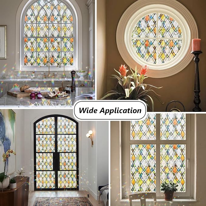 Window Privacy Film Stained Glass 29.5" x 78.7" Rainbow | Static cling – no glue - Image 3