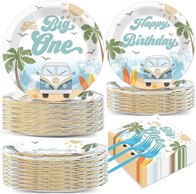 200pcs Summer Beach The Big One Party Plates Napkins Boy Surfing First Birthday by Naozinebi