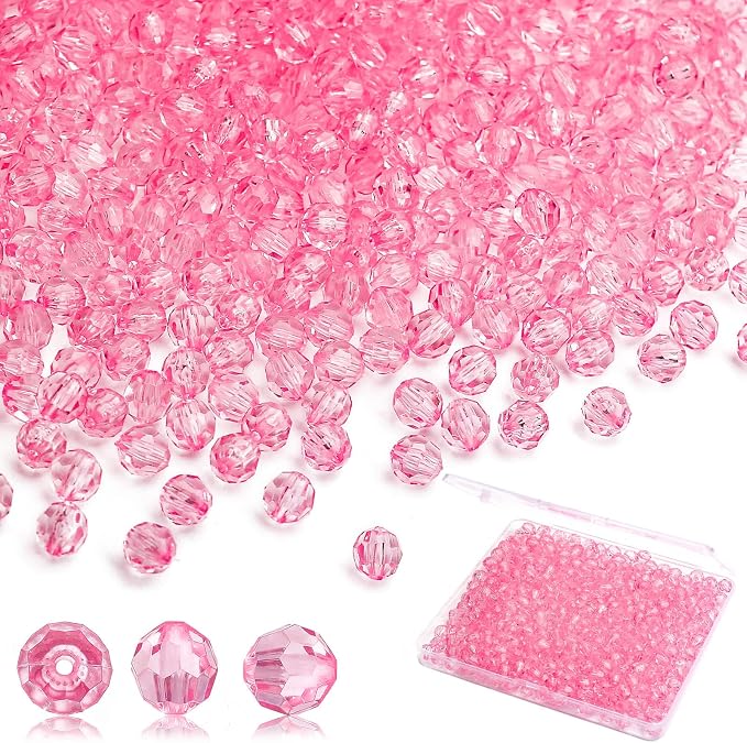 BONNY BOXX 500pcs 8mm Acrylic Faceted Round Crystal Beads Transparent Pink by BONNY+BOXX