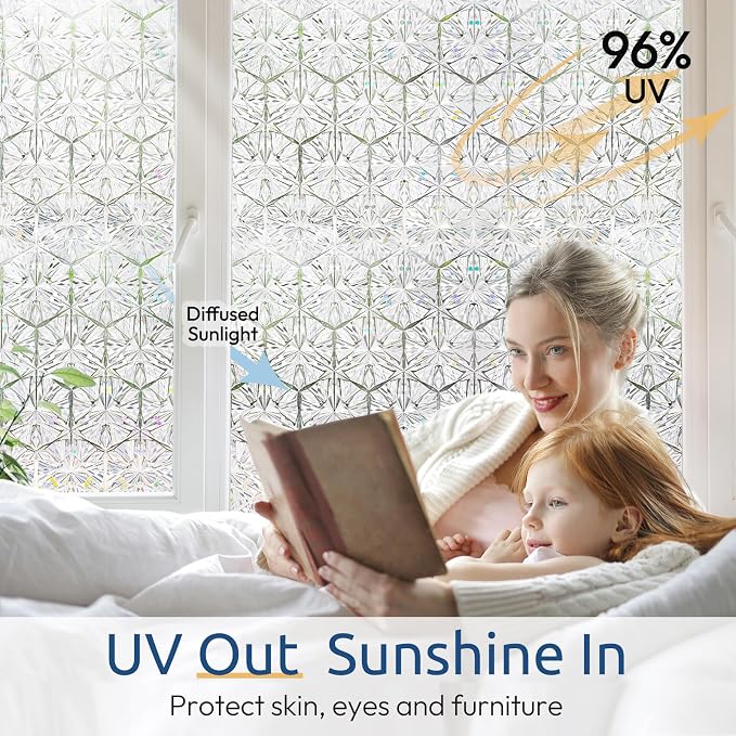 rabbitgoo Window Privacy Film, Diamond Pattern, 23.6" x 78.7" | Stained Glass - Image 5
