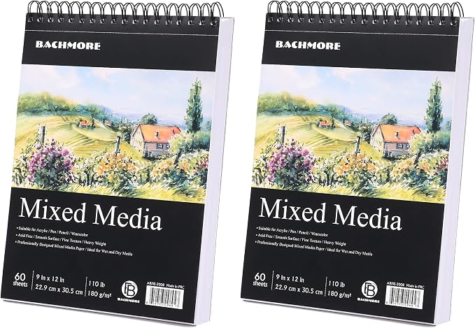 Bachmore Drawing Pad 9X12 Inch, 60 Sheets, Top Spiral Bound Multi-Media by BB+Bachmore