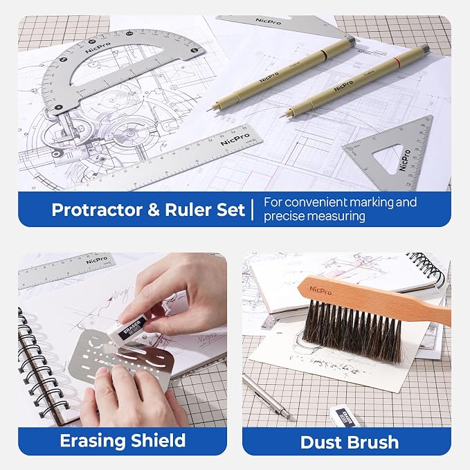 Nicpro 30PCS Professional Drafting Tools & Geometry Set - Image 4