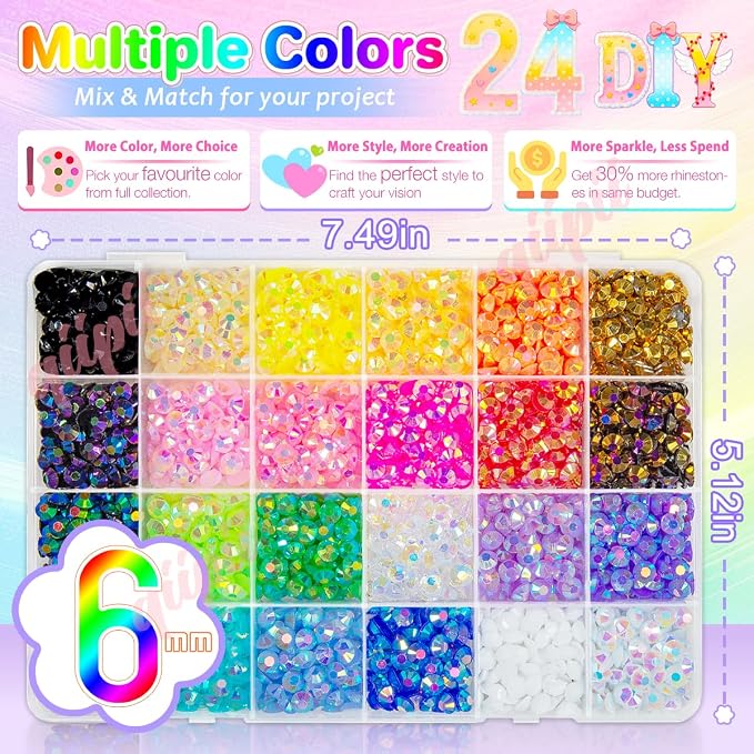 qiipii 24 Color 6mm Jelly Resin Rhinestones - Image 3