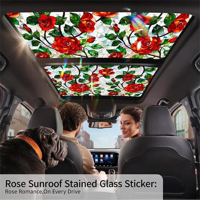 Bloss Rose Stained Glass Windows Film, 35.4x78.7inch 3D Flower Privacy Window - Image 3