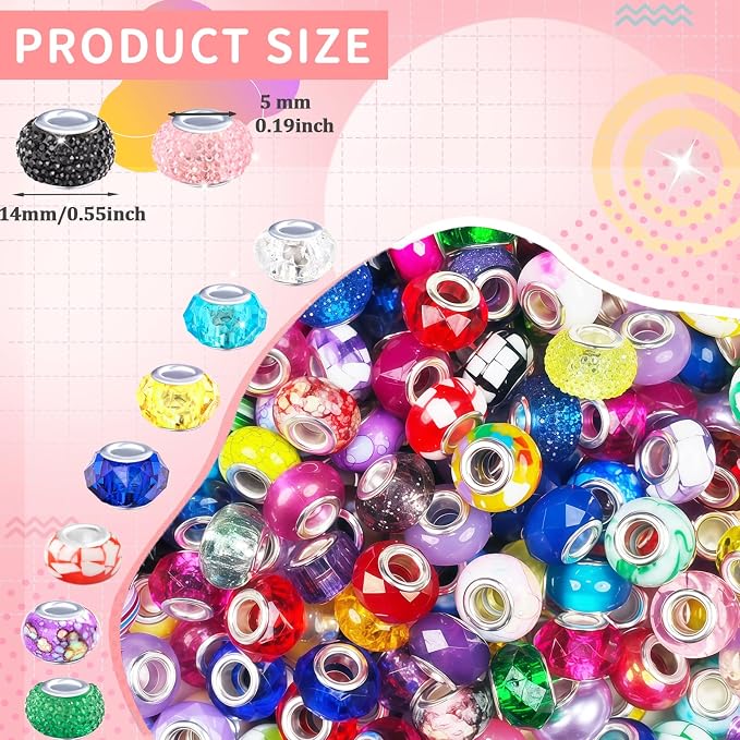 100Pcs Large Hole Beads Spacer Bead Mixed Color Assorted European Craft Big - Image 2