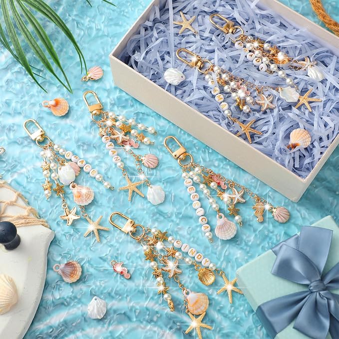 Cunno 776 Pcs Beach Seashell Bag Charm Making Kit, Ocean Coastal DIY Keychain - Image 4