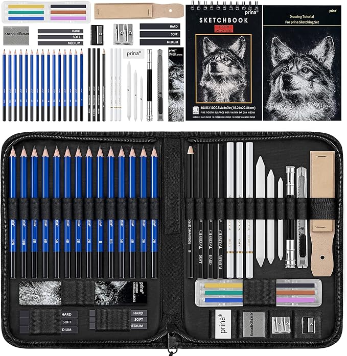Prina 50 Pack Drawing Set Sketch Kit, Sketching Supplies by PRINA