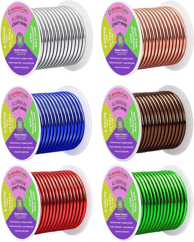 Mandala Crafts 8 GA Green Brown Red Assorted Anodized Aluminum Craft Wire | 120 by MandalaCrafts