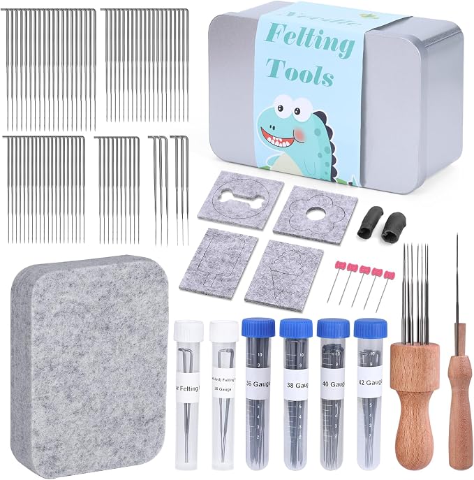 SOCNITC Needle Felting Tools, 4.5"x3.5" Wool Felt Pad, Wooden Handle Finger Cots by SOCNITC