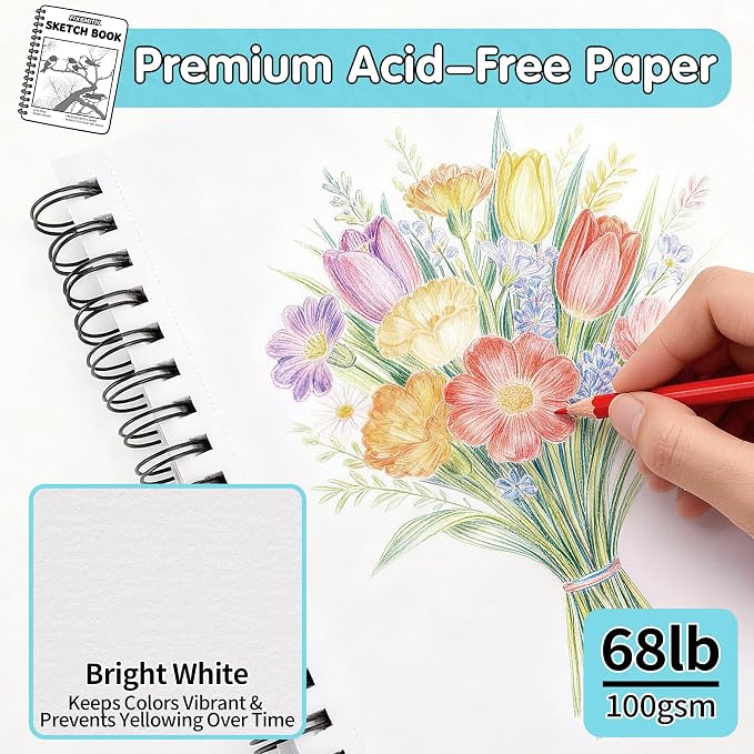 FIXSMITH 9"X12" Blue Sketch Book, 400 Sheets Spiral Sketchbook, Acid Free - Image 2