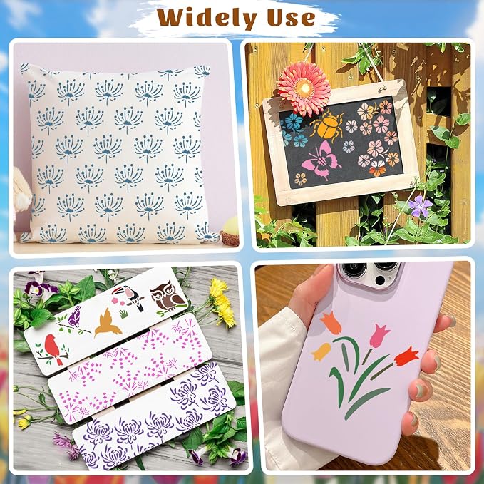 72 Pcs Botanical Stencils Set, Reusable Butterfly & Flower Painting Templates - Image 6