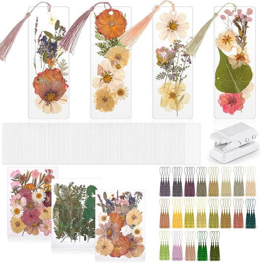 Fuyoooo 376 Pcs Pressed Flowers Bookmark Making Kit, DIY Bookmark Laminating by Liraitoya