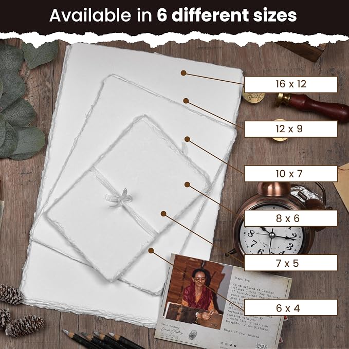 LEATHER VILLAGE Offwhite Deckled Edge Handmade Watercolor Paper 6x8 | 50 Sheets - Image 8
