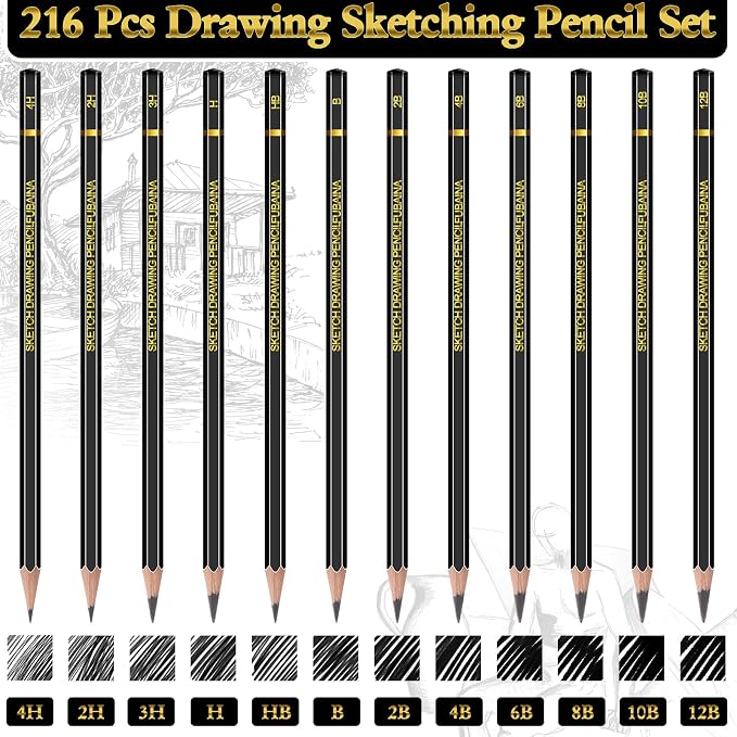 216 Pcs Drawing Sketching Pencil Set Professional Graphite Charcoal Gift Bulk - Image 3