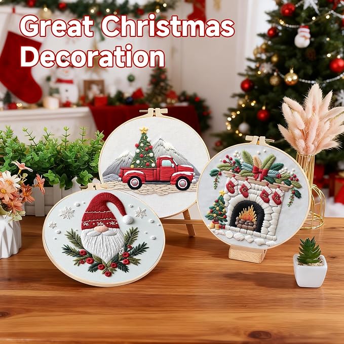 BBLYBD Christmas Embroidery Kit, 4 Set Embroidery DIY Starter Kit, Cross Stitch - Image 4