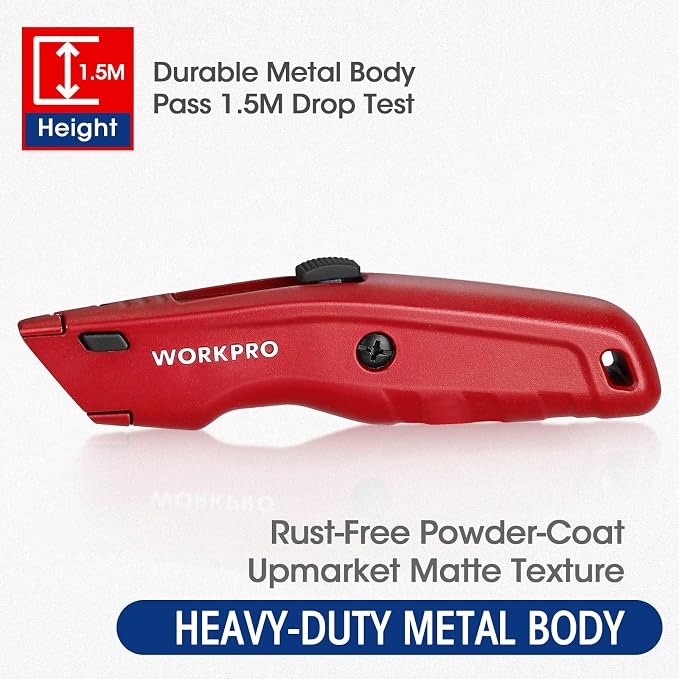 WORKPRO Premium Utility Knife, Retractable All Metal Heavy Duty Box Cutter - Image 3
