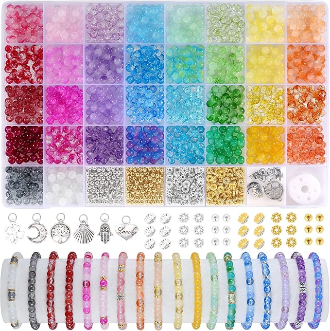 Funtopia Glass Beads for Bracelets 6mm, Crystal Beads for Bracelets DIY Crafts by Funtopia