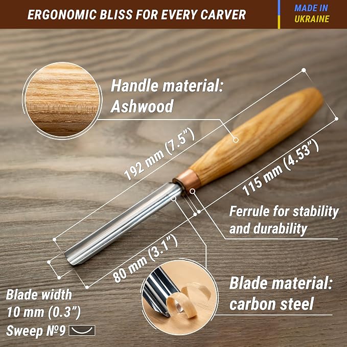 BeaverCraft Wood Carving Gouge K9/10 Woodworking Hand Chisel Compact Wood - Image 2