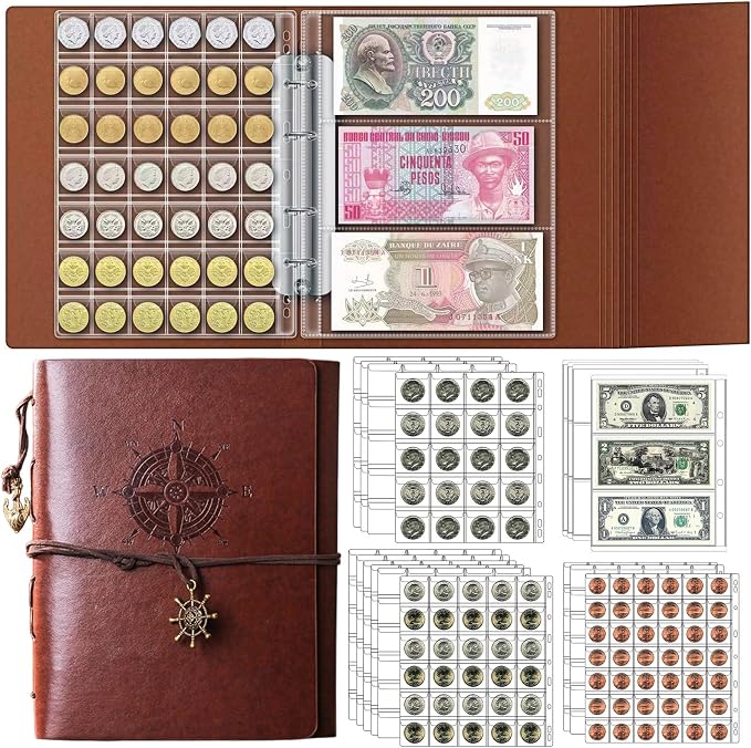 Ettonsun Coin Collection Book 386 Coin Pockets & 12 Currency Sleeves, Coin by Ettonsun