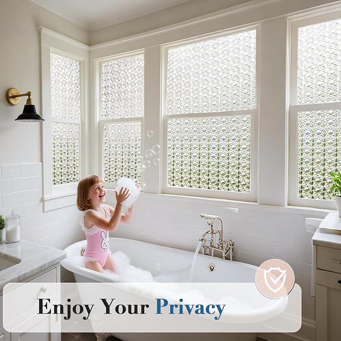 Windimiley Frosted Glass Window Privacy Film, 3D Diamond, 23.6" x 393.7" | - Image 9