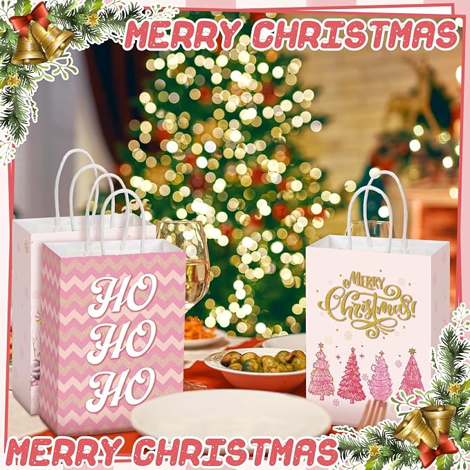 Kolldenn 48 Pcs Pink Christmas Party Favors Bags Christmas Goodie Gift Bags - Image 4