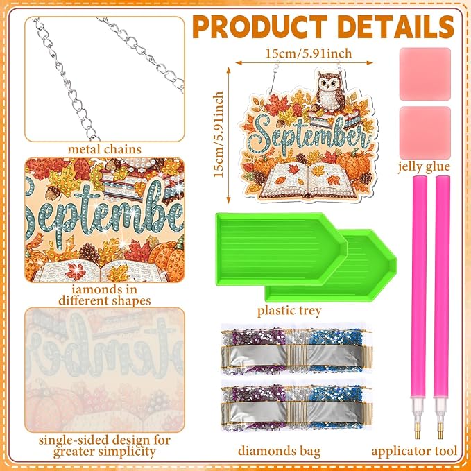 Cinnvoice 12 Pcs Summer Seasonal Diamond Art Hanging Ornament Kit - Image 3