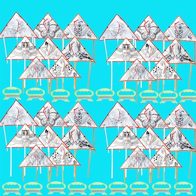 20 Pack DIY Coloring Kite Kit for Kids Pre-Printed Cartoon Animal Pattern Kites by VAIPI