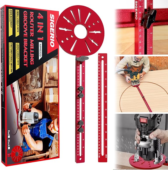 Router Circle Cutting Jig for Full-Size & Mid-Size Routers – 4 in 1 Adjustable by Sigerio