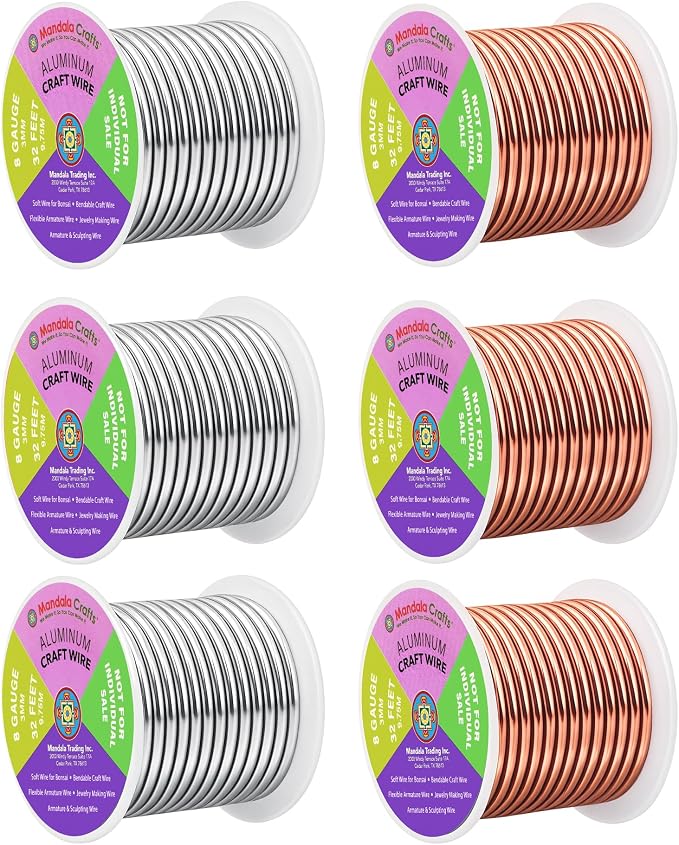 Mandala Crafts 8 GA Copper Silver Tone Combo Anodized Aluminum Craft Wire | 120 by MandalaCrafts