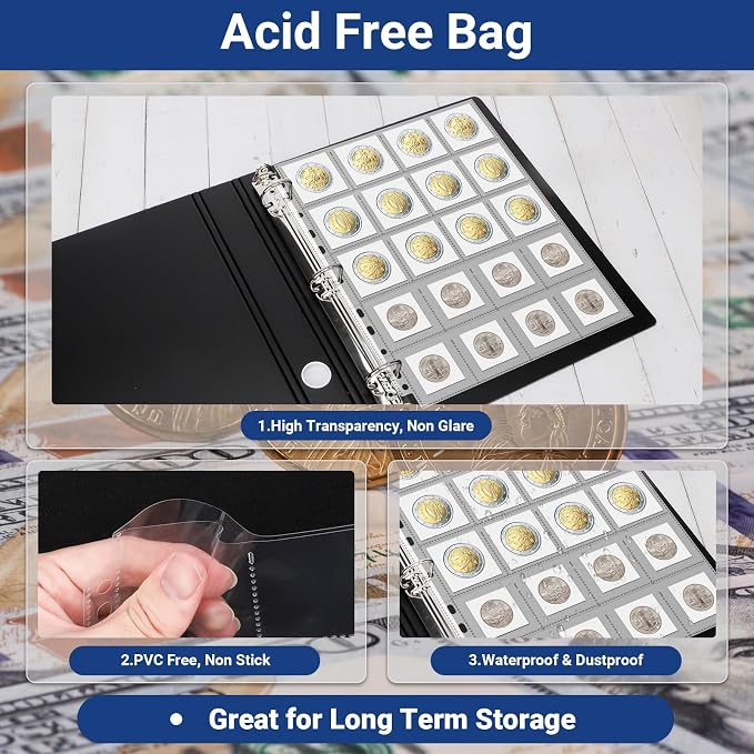 600 Pockets Acid Free Coin Sleeves, Non Stick and Non Glare, Fit - Image 3