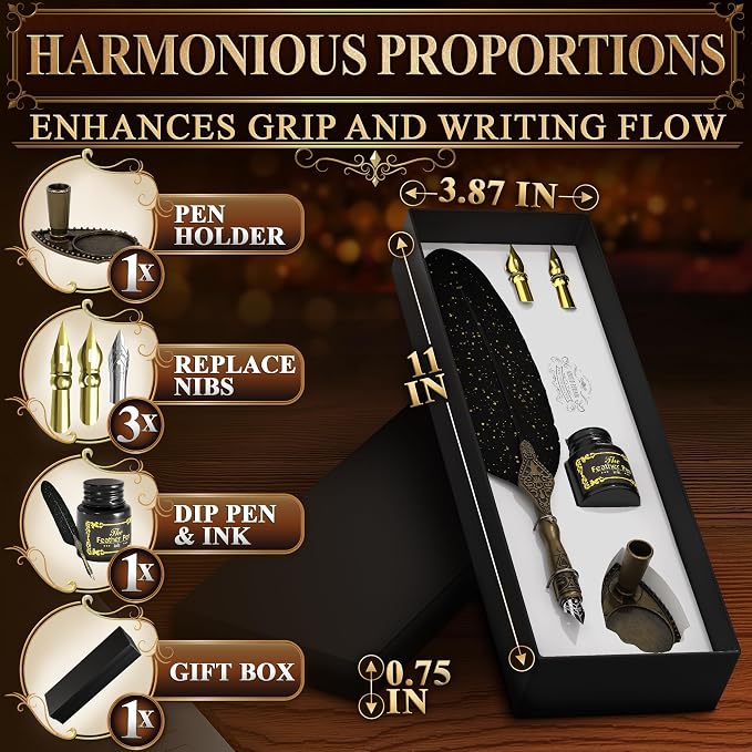 Black Feather Quill Pen and Ink Set – Feather Pen and Ink Set - Image 2