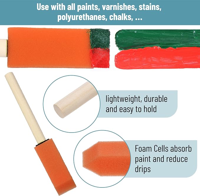 Bates- Foam Paint Brushes with Wood Handle, 1 Inch, 26 Pack, Sponge Brushes - Image 4
