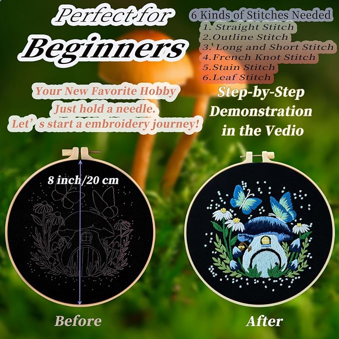 FONNUY Crewel Embroidery Kit for Beginners, Pre-Stamped Pattern Kits for Adults - Image 2