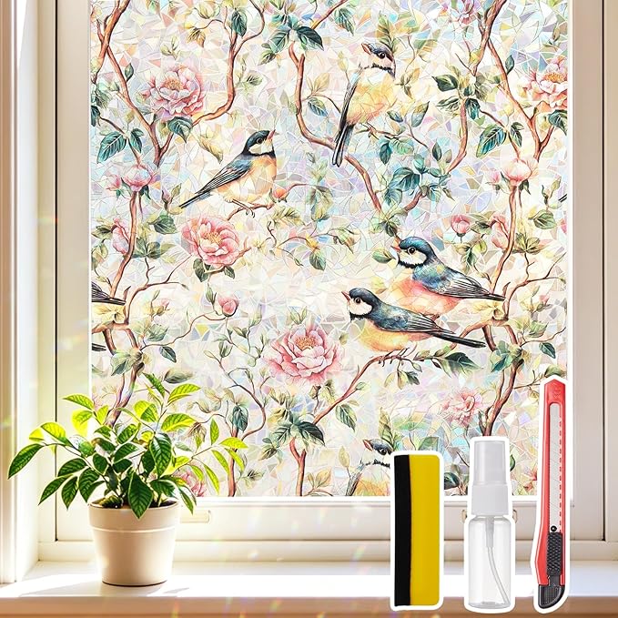 Window Privacy Film Stained Glass 23.6" x 78.7" Rainbow | Static cling – no glue by Unknown