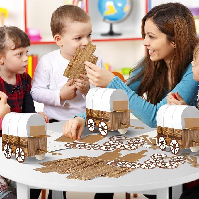 Motipuns 36 Pcs 3D Western Covered Wagon Craft Kit Toy Wagon - Image 7