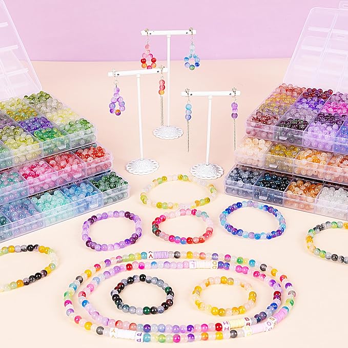 XSEINO About 7200+ pcs 6mm Glass Beads Bracelet Making Kit, 144 Assorted - Image 7