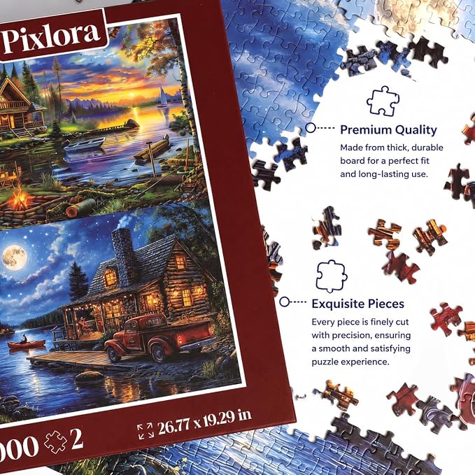 Puzzles for Adults 1000 Pieces, 2 Pack Unique 1000 Piece Lake and Night View - Image 3