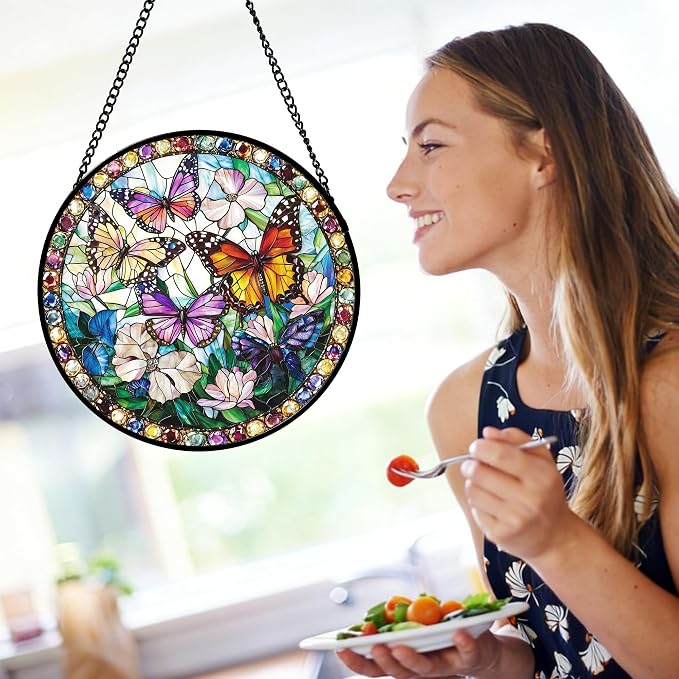 DASTOLL Stained Glass Window Hanging, Colorful Butterfly Suncatcher - Image 6