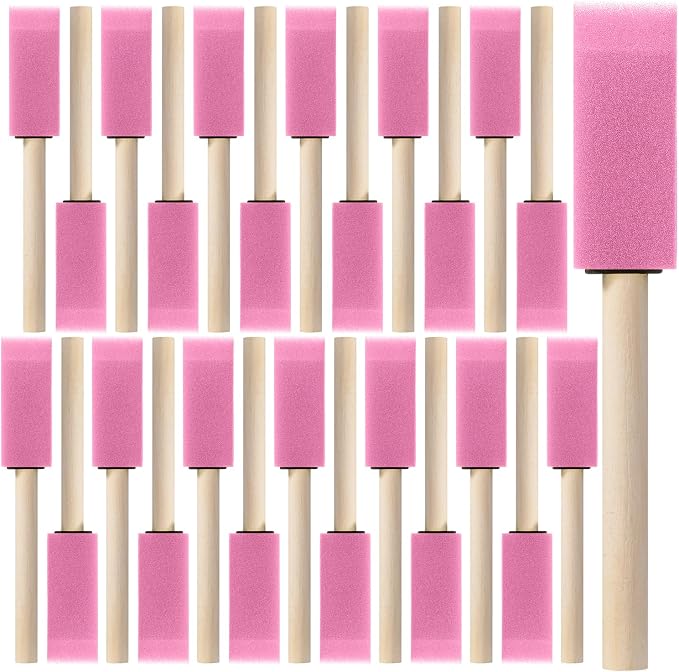 Bates- Foam Paint Brushes with Wood Handle, 1 Inch, 26 Pack, Sponge Brushes by BatesChoice