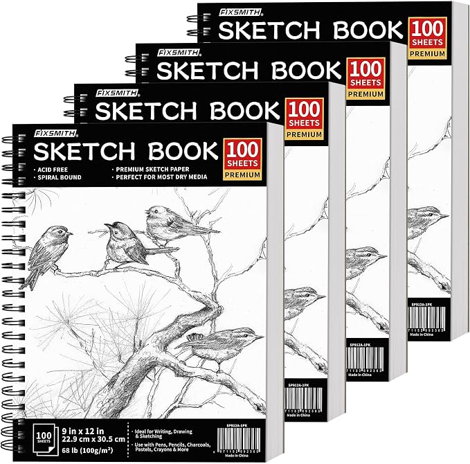 FIXSMITH 9"X12" Sketch Book | 400 Sheets Sketchbook| 4 Pack |Acid Free Drawing by FIXSMITH