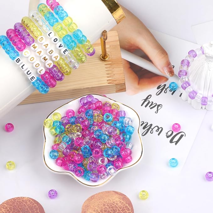 1000Pcs Pony Beads Bracelet 9mm Clear Plastic Barrel Pony Beads - Image 6