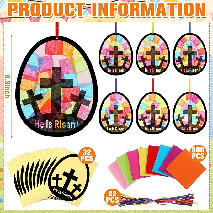 Eersida 32 Sets Easter Egg Cross Suncatchers Craft Kit, He is Risen DIY - Image 3