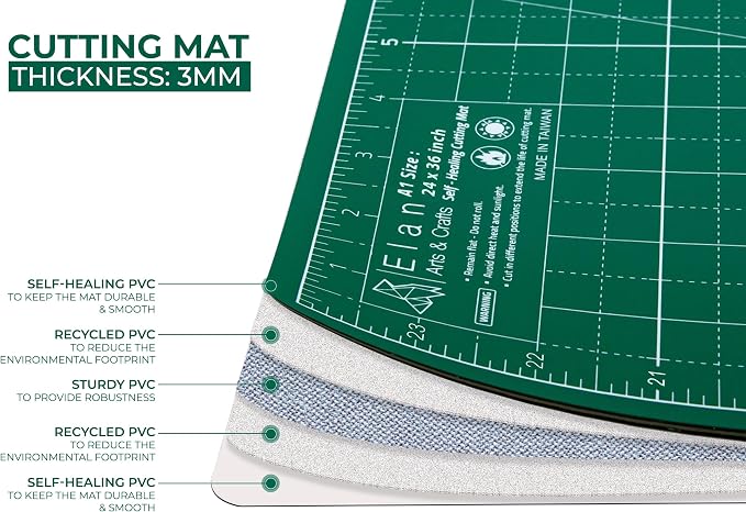 Elan Cutting Mat A4 Green, Self Healing Cutting Mat 9x12 Inch, 5-Ply Craft - Image 3