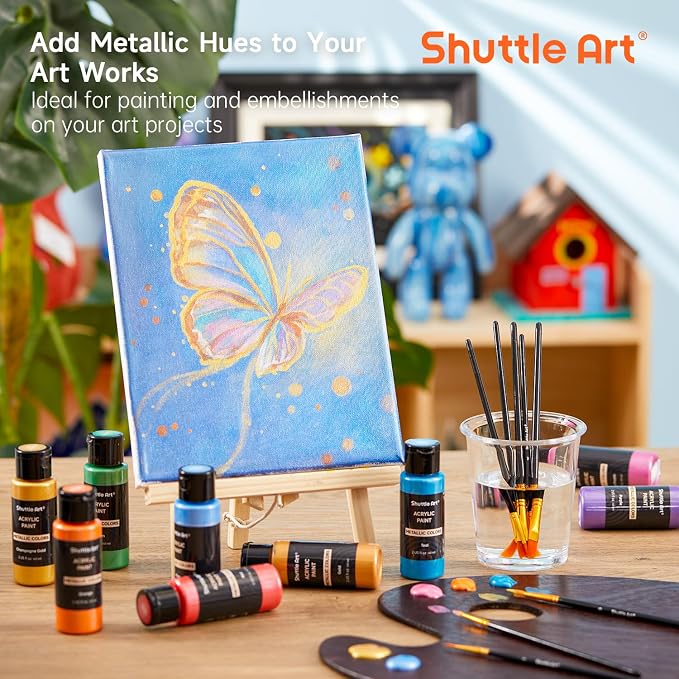 Shuttle Art Metallic Acrylic Paint Set, 20 Colors Metallic Paint in Bottles - Image 2